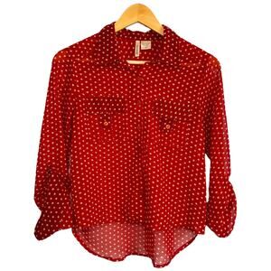 Passport red polka dot sheer blouse S